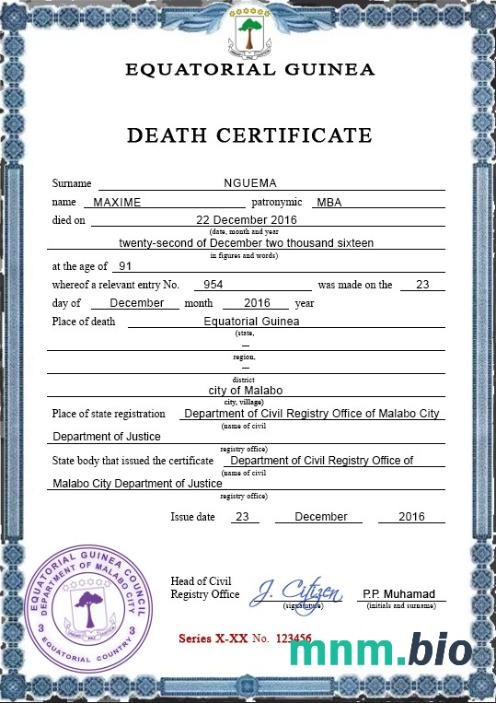 Equatorial Guinea Death Certificate psd
